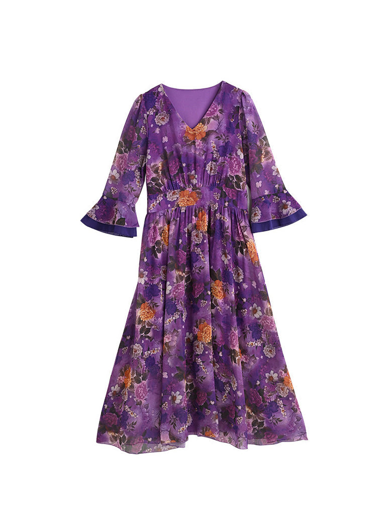 Robe d'été pour femme à col en V imprimée et froissée 4