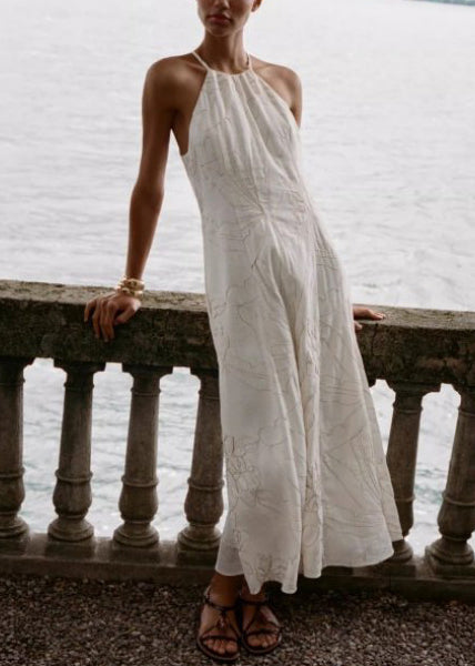 Robe d'été pour femme à col licou brodée 1