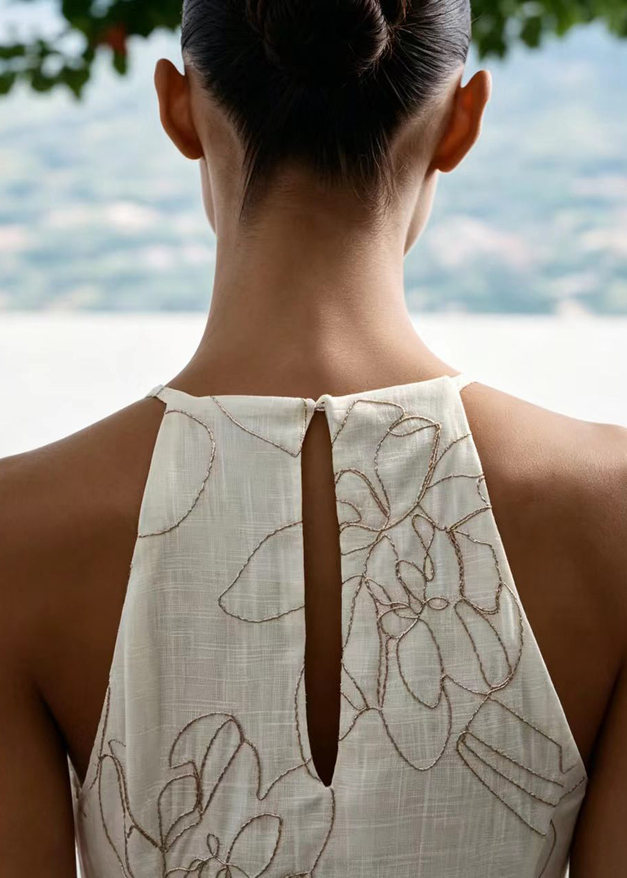 Robe d'été pour femme à col licou brodée 4