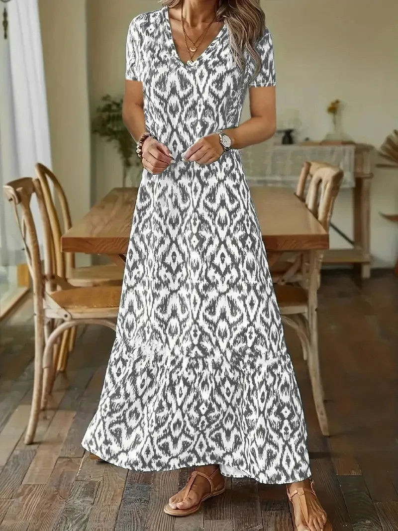 Robe d'été pour femme avec col en V et manches courtes 4