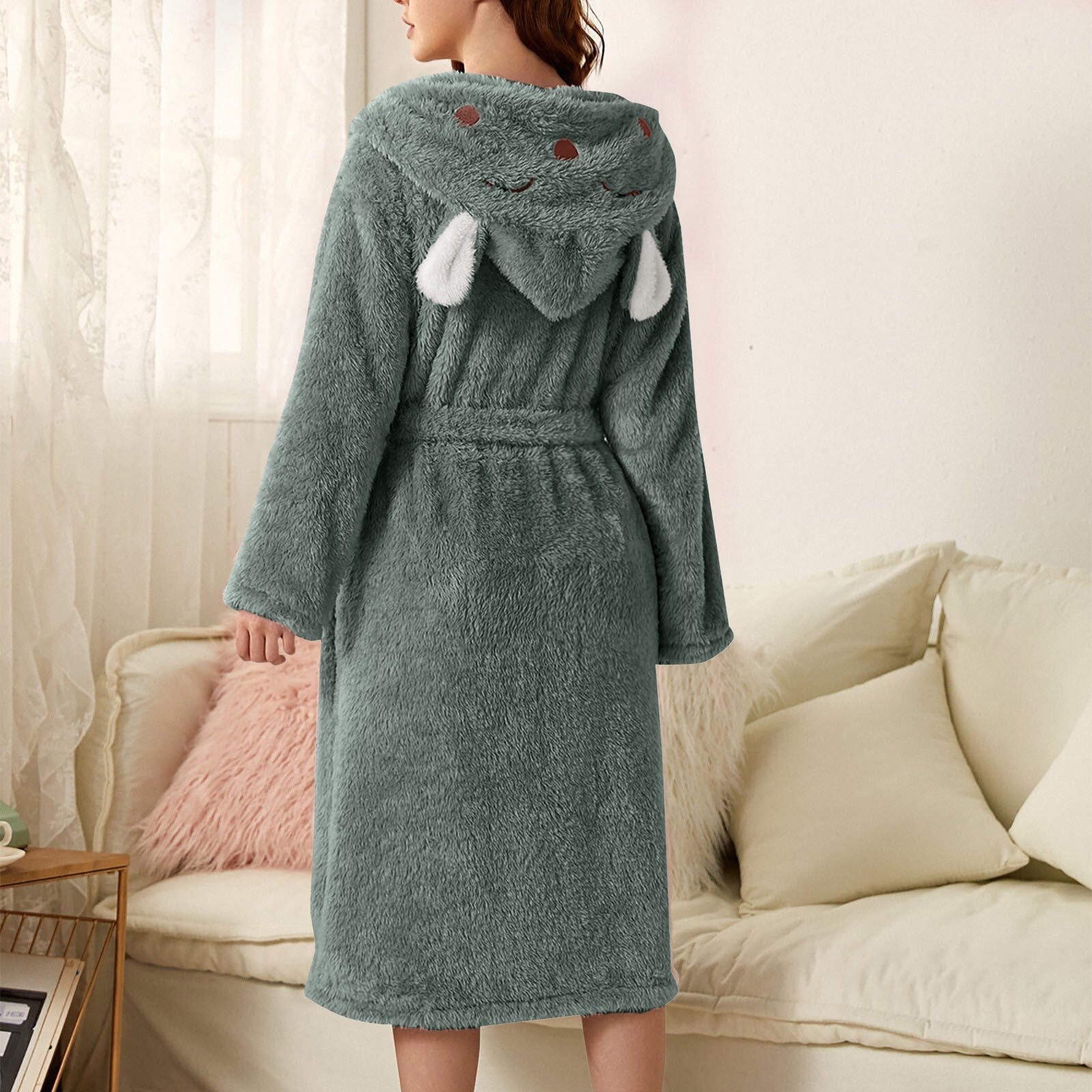 Robe de Bain à Capuche en Éponge pour Femmes - Confort Pratique et Douceur 9