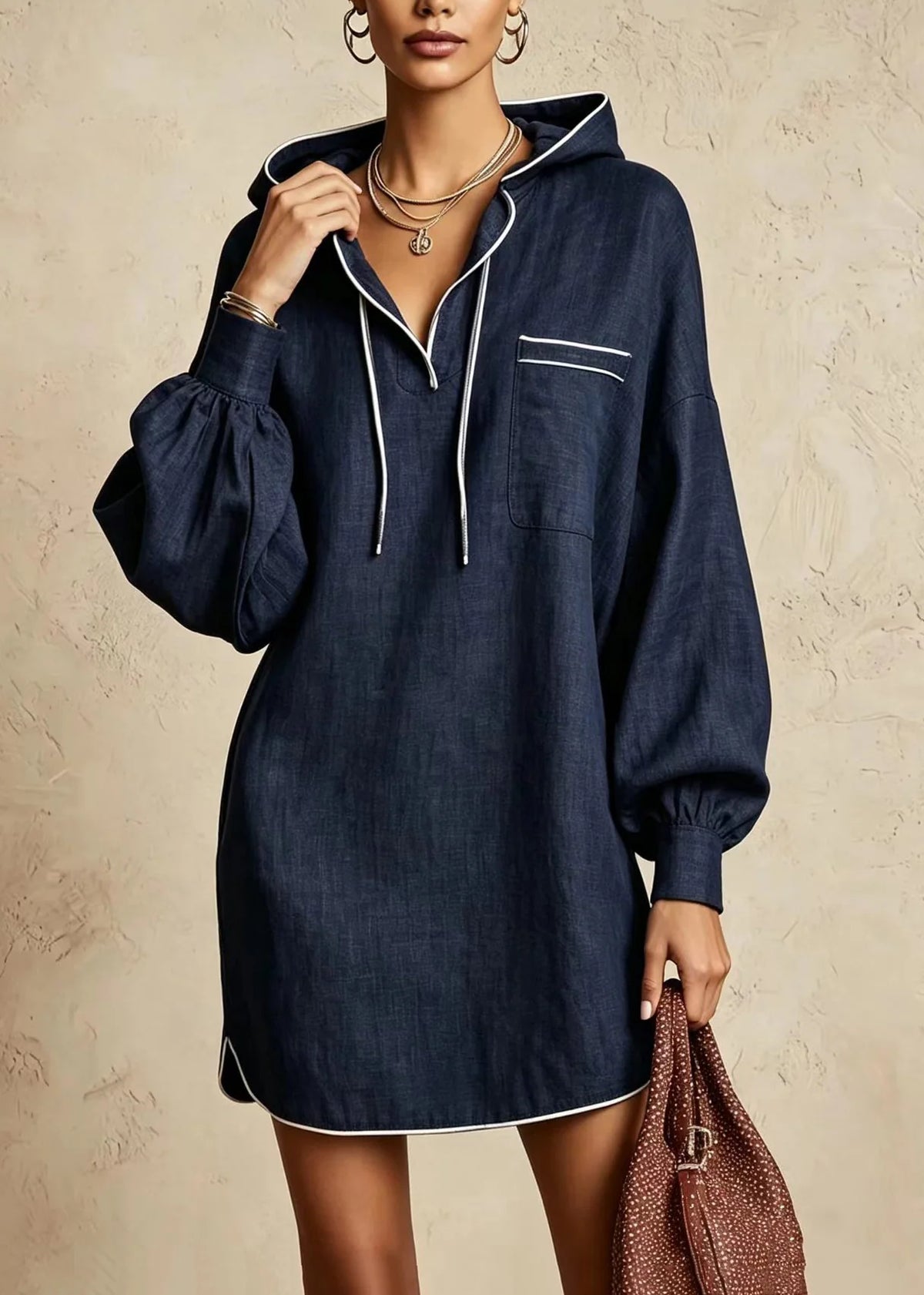 Robe de Jour Femme Capuche Manches Longues Ajustable 1