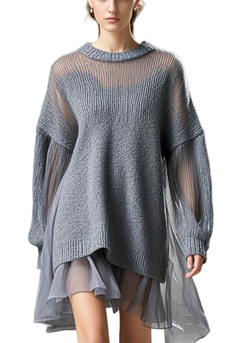 Robe de Jour Oversize en Tulle et Tricot pour Femmes 0