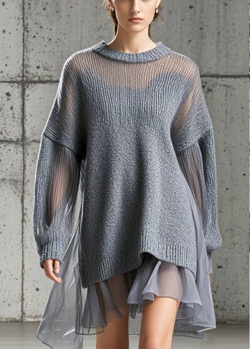 Robe de Jour Oversize en Tulle et Tricot pour Femmes 2