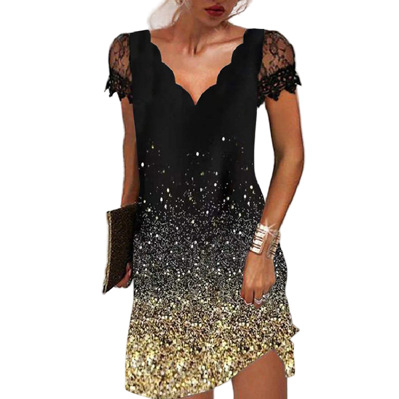 Robe de Soirée Chic à Sequins avec Manches en Dentelle pour Femmes 0