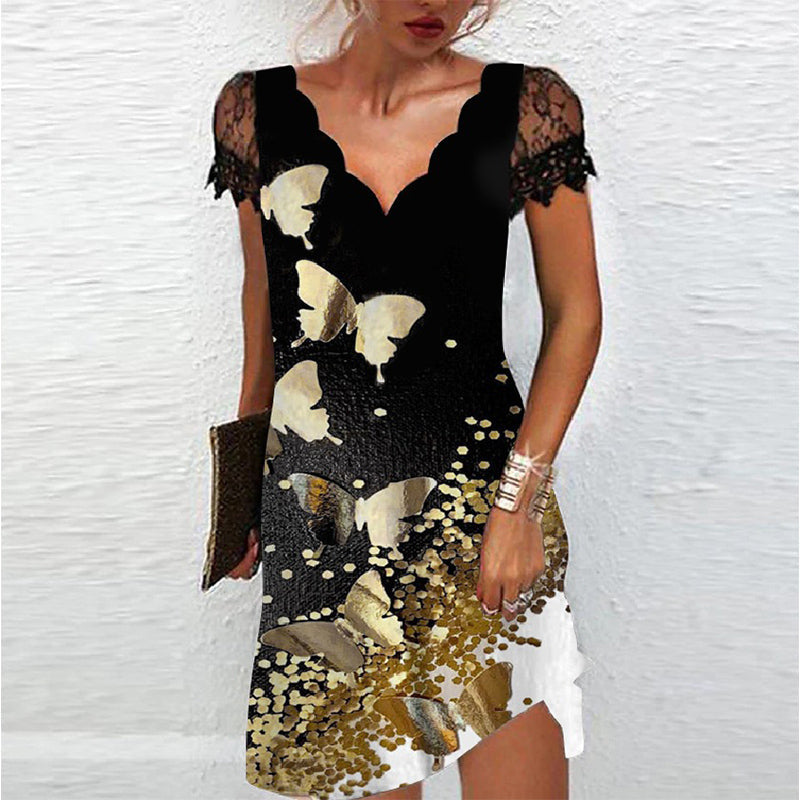 Robe de Soirée Chic à Sequins avec Manches en Dentelle pour Femmes 1