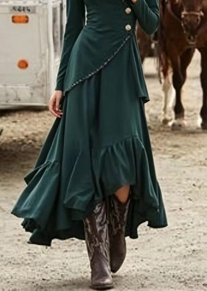 Robe de Soirée Femme Longue Asymétrique Col en V Élégante avec Manches Longues 4