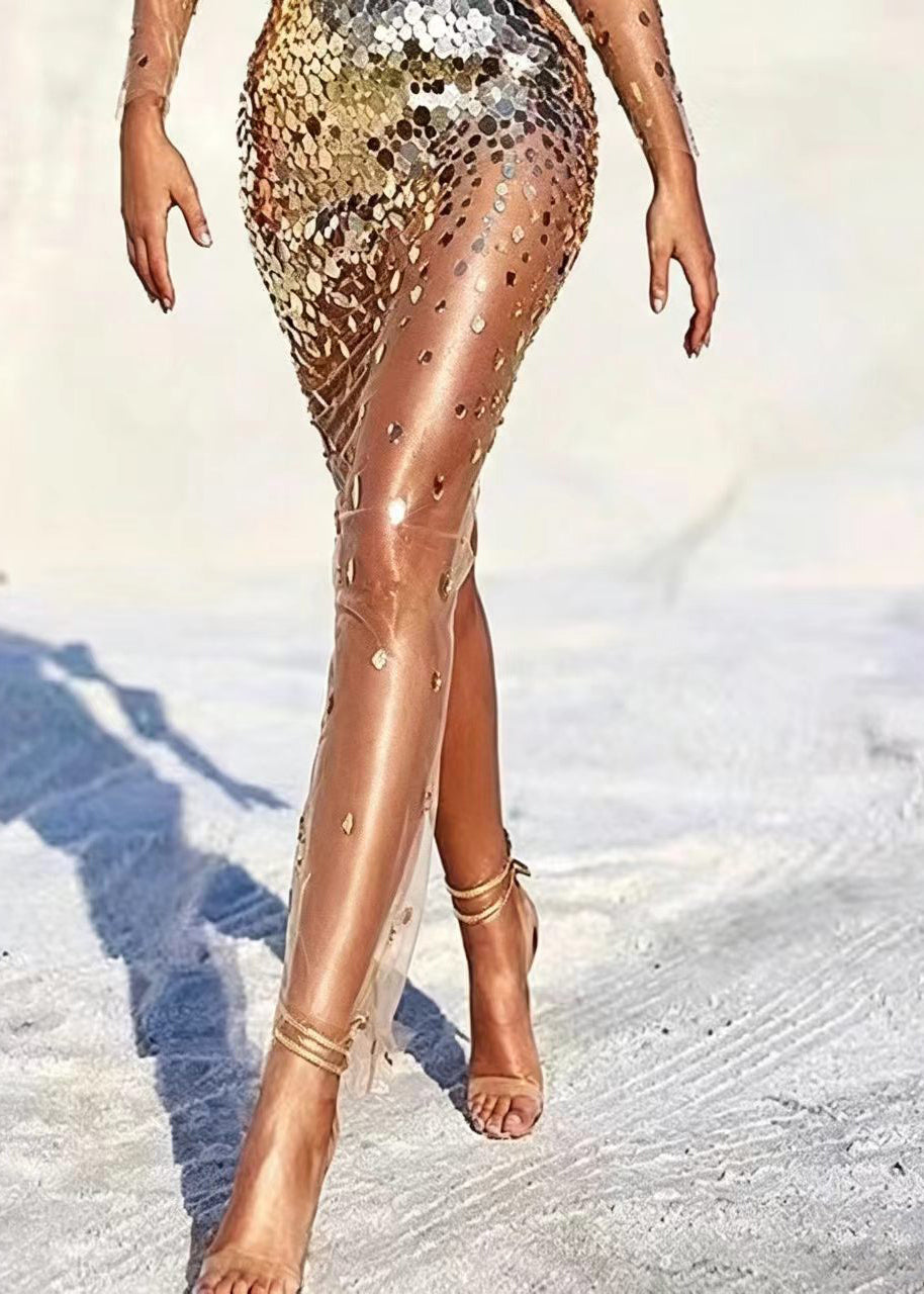 Robe de Soirée Femme Longue Chic Manches Longues Épaules Dénudées 3
