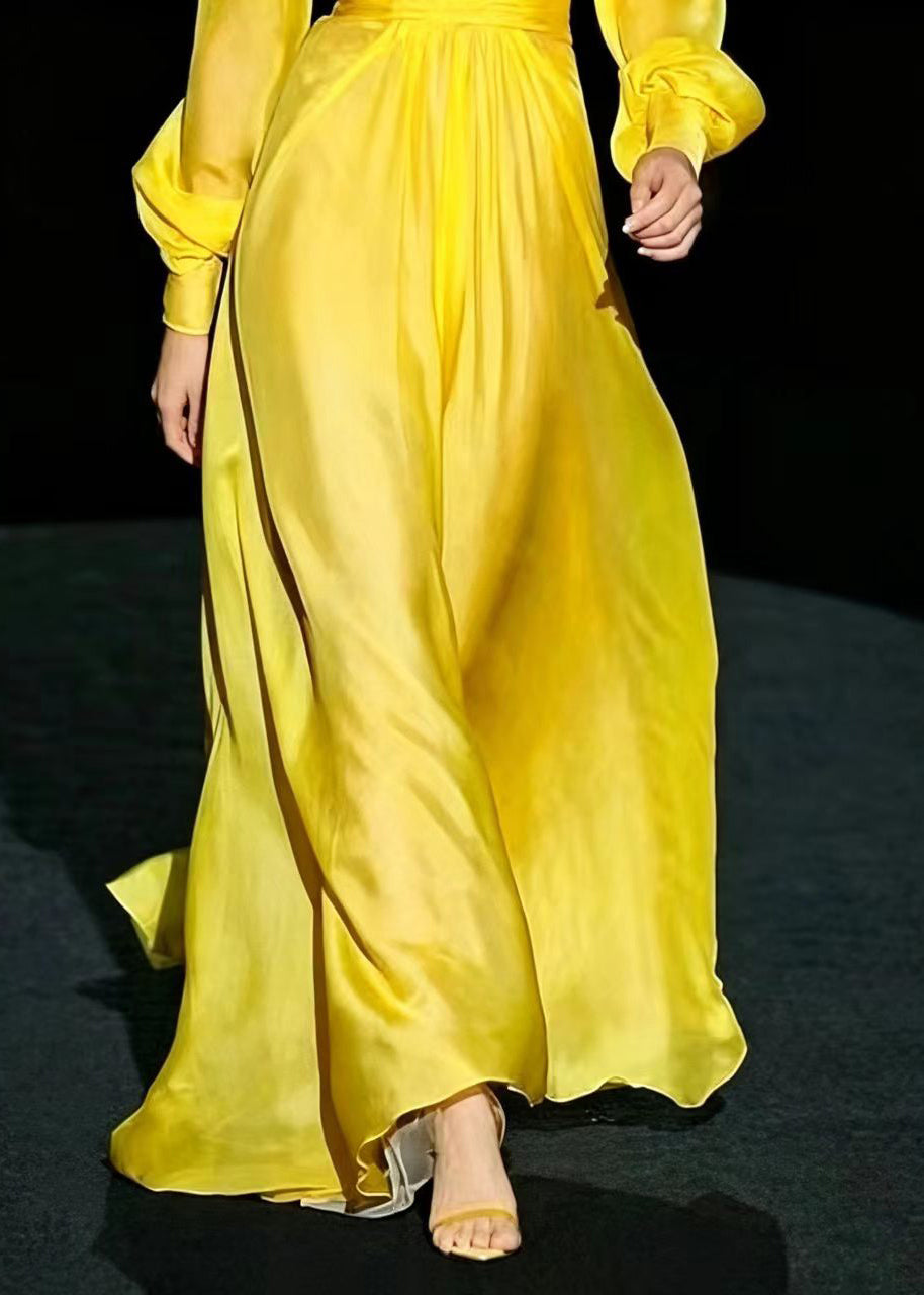 Robe de Soirée Femme Longue Col en V Manches Longues Chic Froissée 4