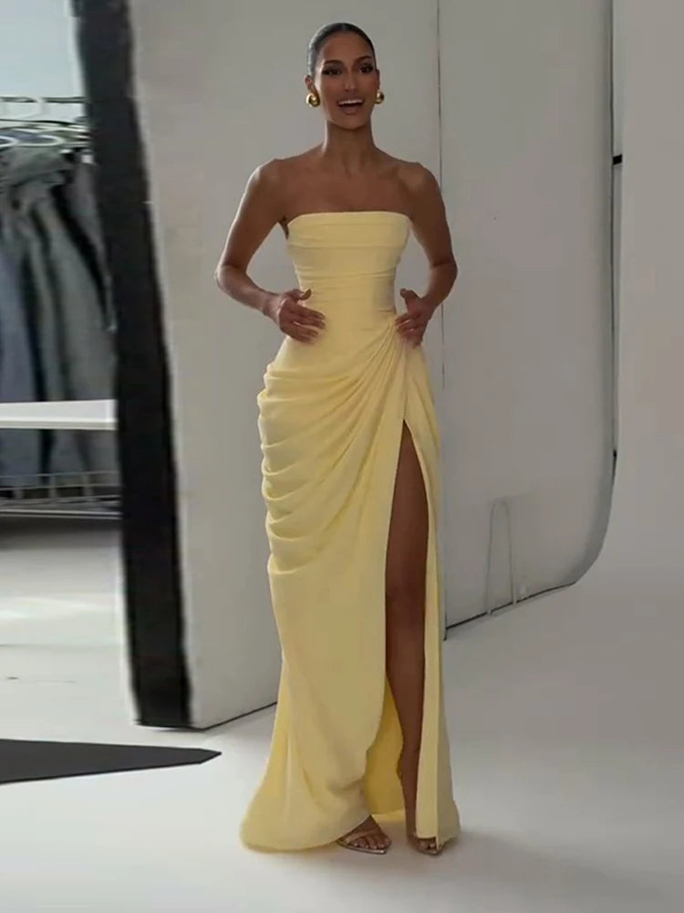 Robe de Soirée Longue Dos Nu pour Femmes, Fente Haute et Sans Manches 3