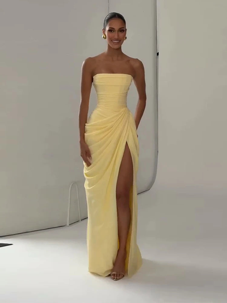 Robe de Soirée Longue Dos Nu pour Femmes, Fente Haute et Sans Manches 4