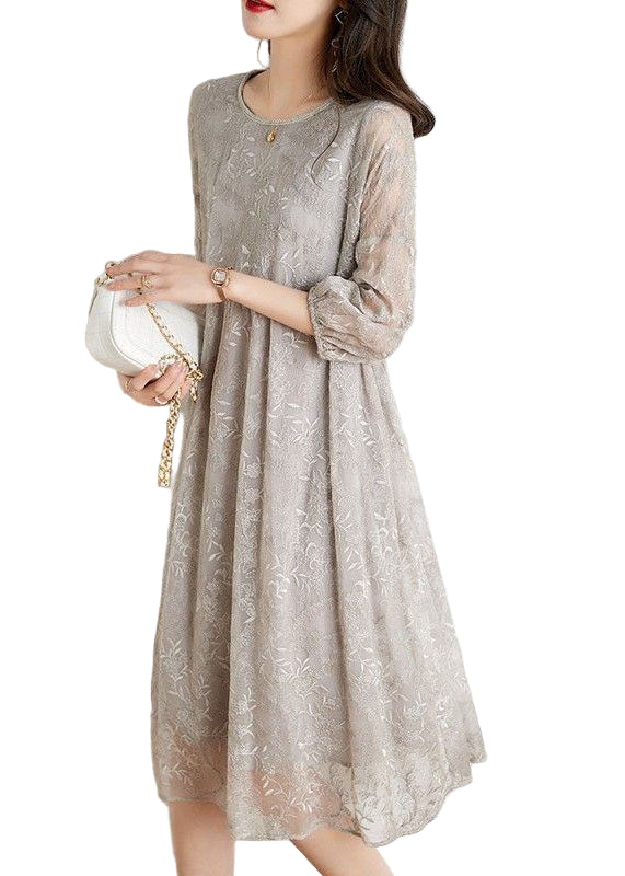 Robe de Vacances en Chiffon Cintrée pour Femme à Manches Trois Quarts 0