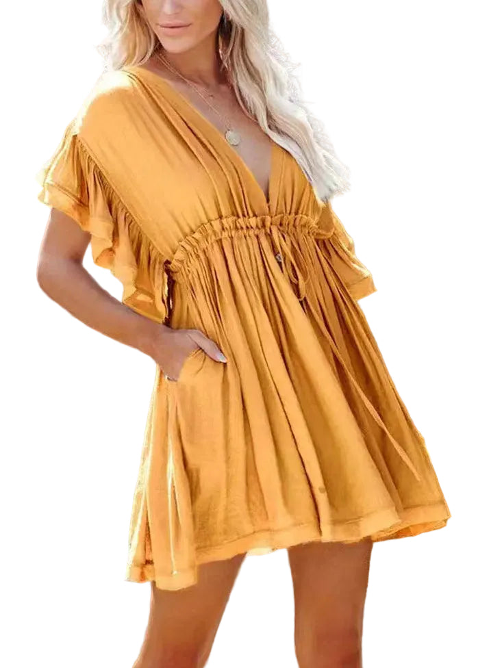Robe de jour femme à lacets et volants style estival 0