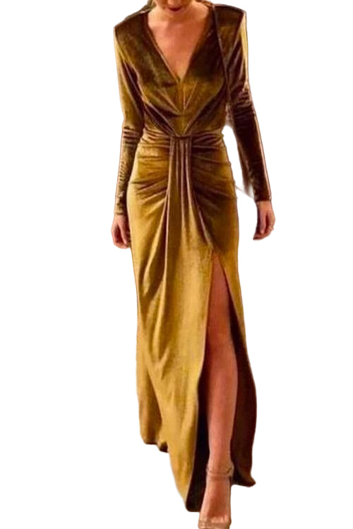 Robe de soirée en velours à col en V profond pour femmes 0