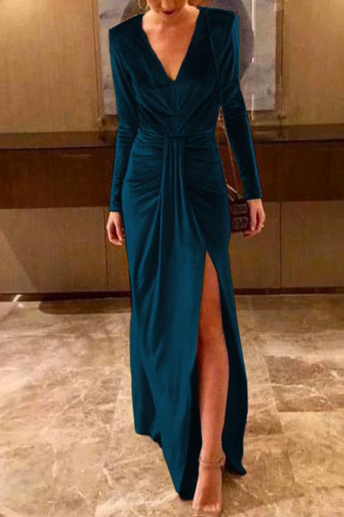 Robe de soirée en velours à col en V profond pour femmes 2