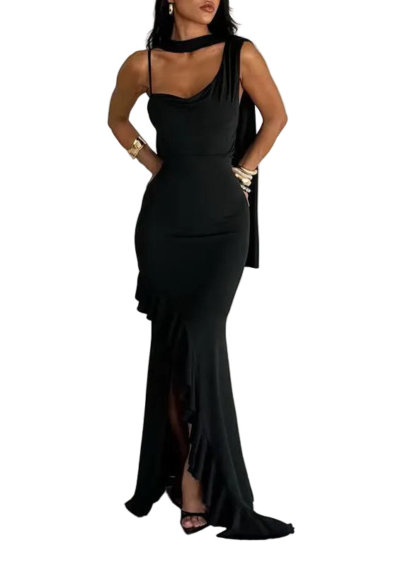 Robe de soirée femme asymétrique ouverte sur le côté 3