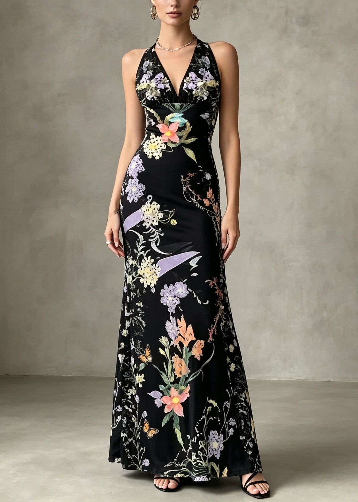 Robe de soirée femme col en V imprimée style velours été 2
