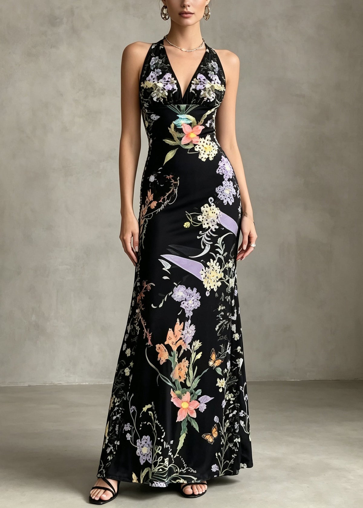 Robe de soirée femme col en V imprimée style velours été 4