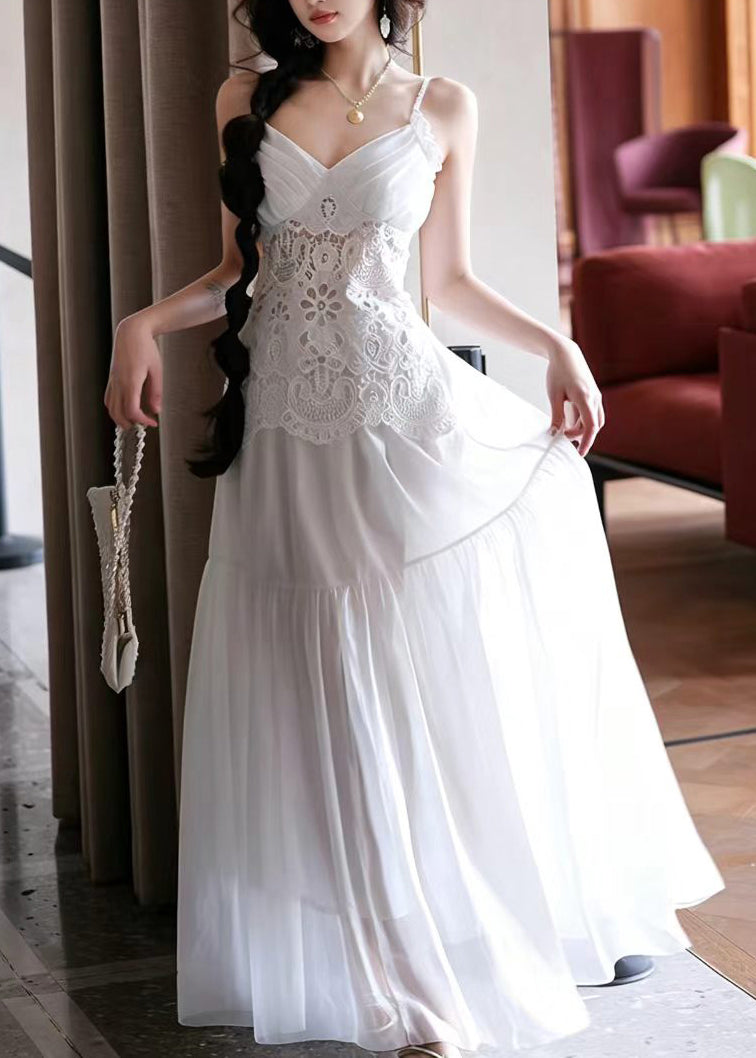 Robe de soirée femme col en V patchwork dentelle 1