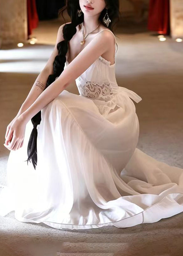 Robe de soirée femme col en V patchwork dentelle 4