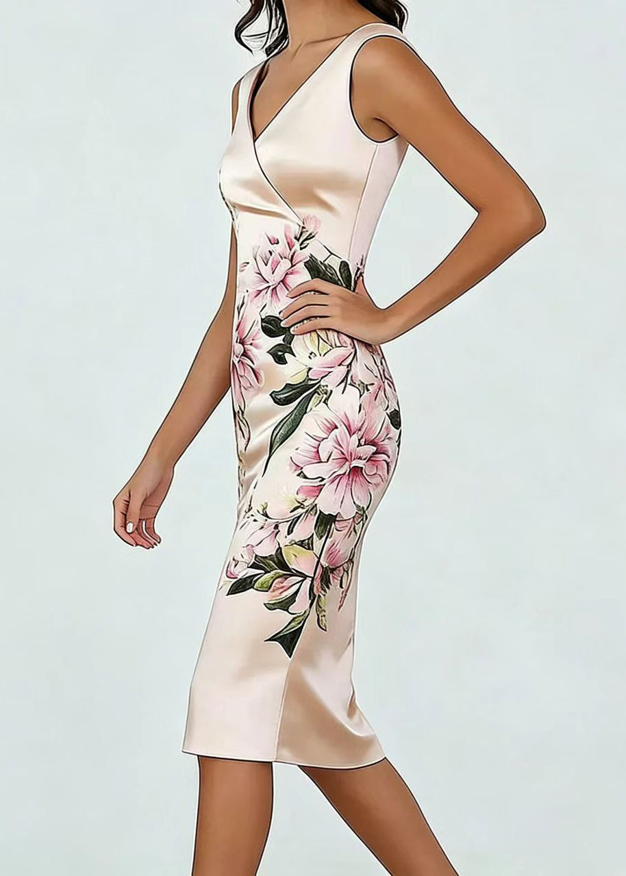 Robe de soirée femme col en V sans manches imprimée 2
