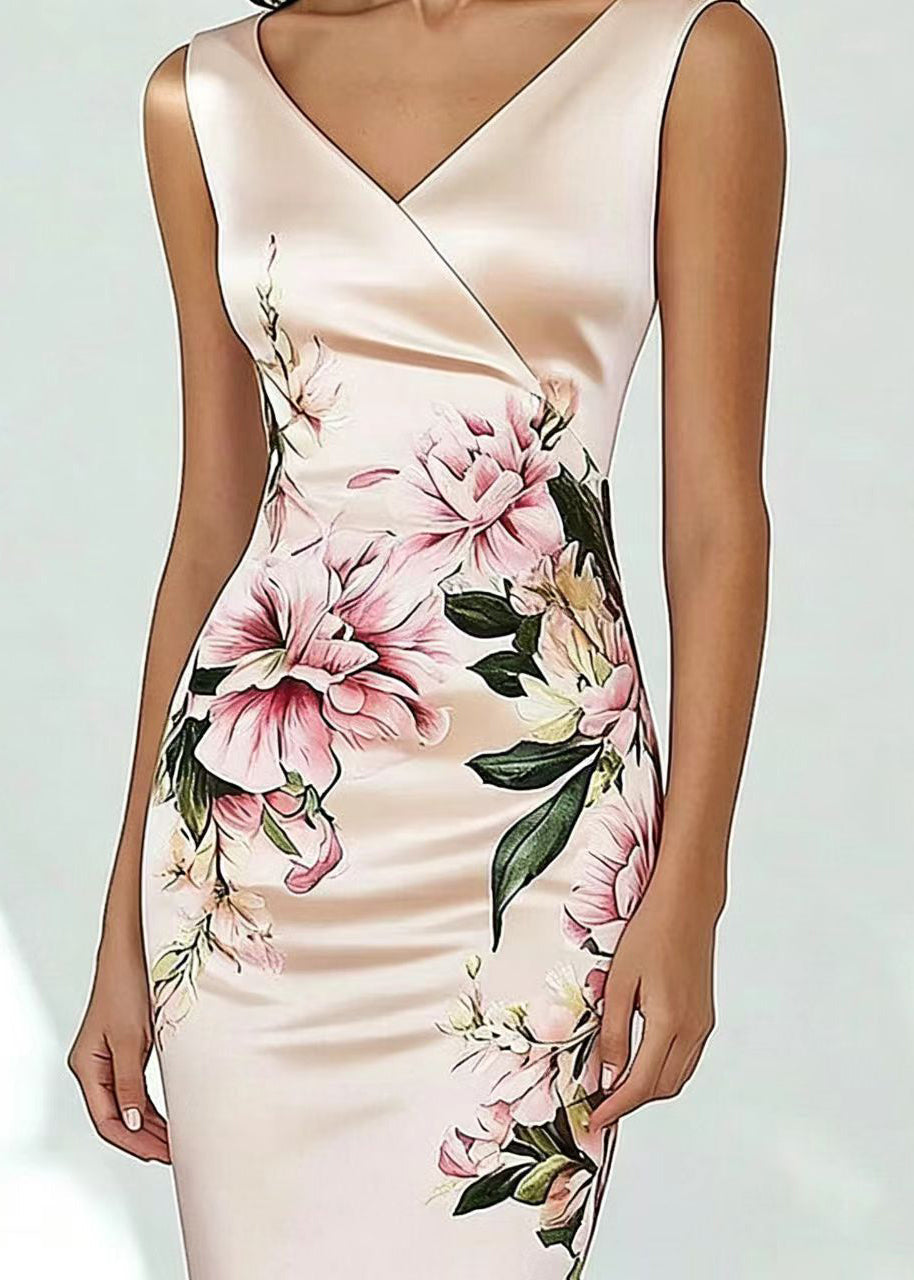 Robe de soirée femme col en V sans manches imprimée 3
