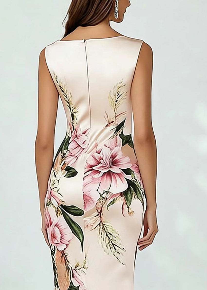 Robe de soirée femme col en V sans manches imprimée 4