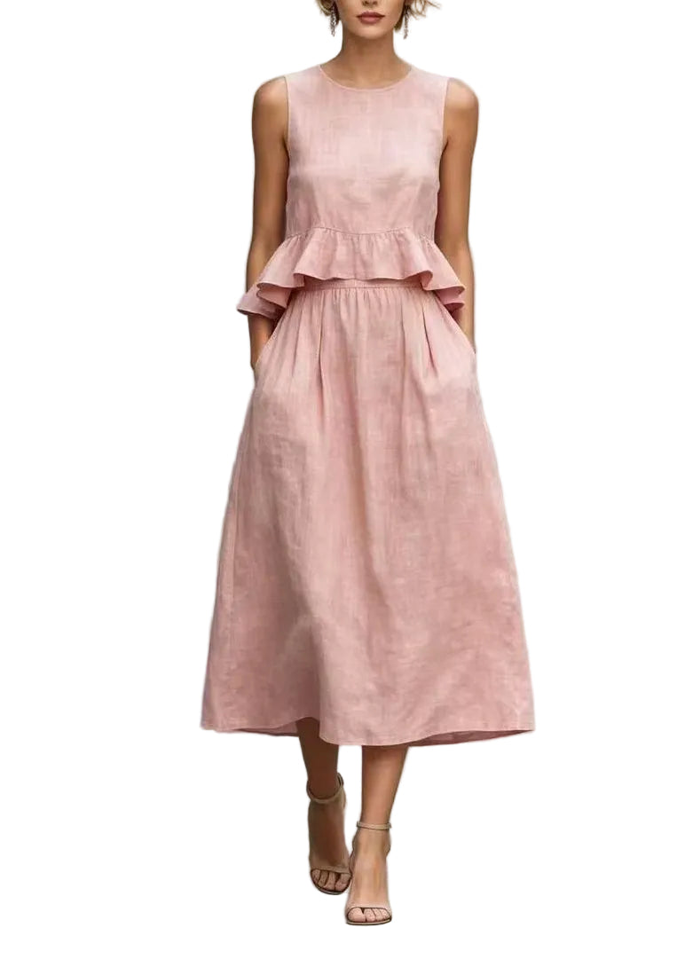 Robe de soirée femme col rond à volants 0
