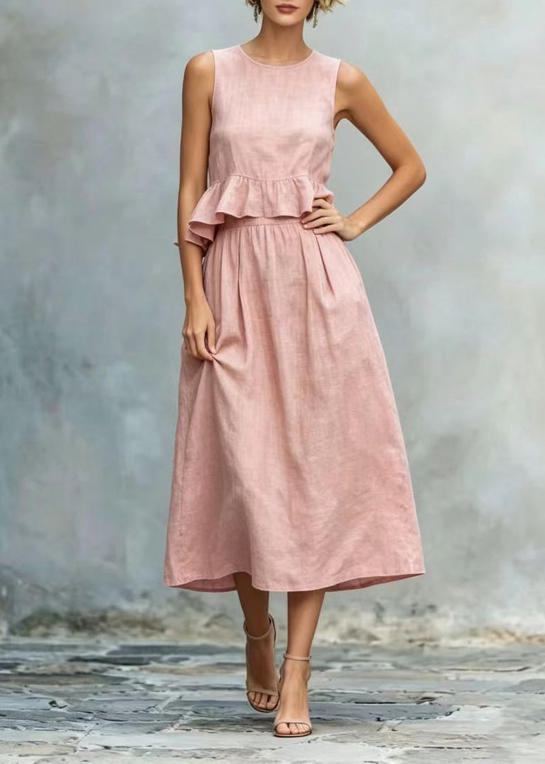 Robe de soirée femme col rond à volants 1