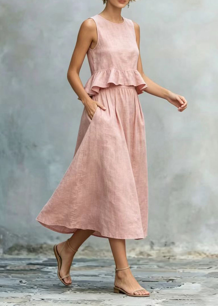 Robe de soirée femme col rond à volants 2