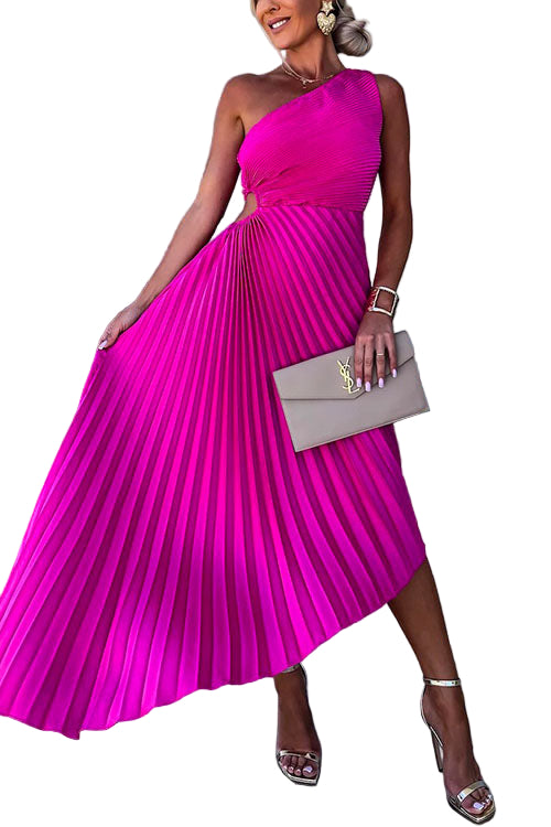 Robe de soirée plissée à épaule découpée 0