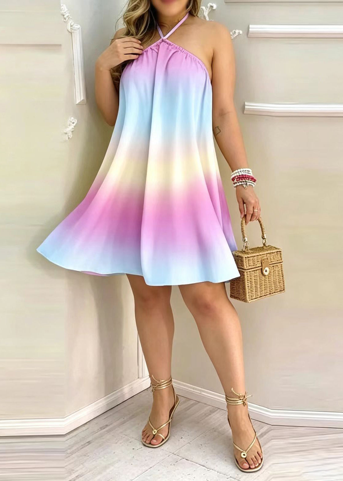 Robe dos nu sans manches pour femme style arc-en-ciel 1