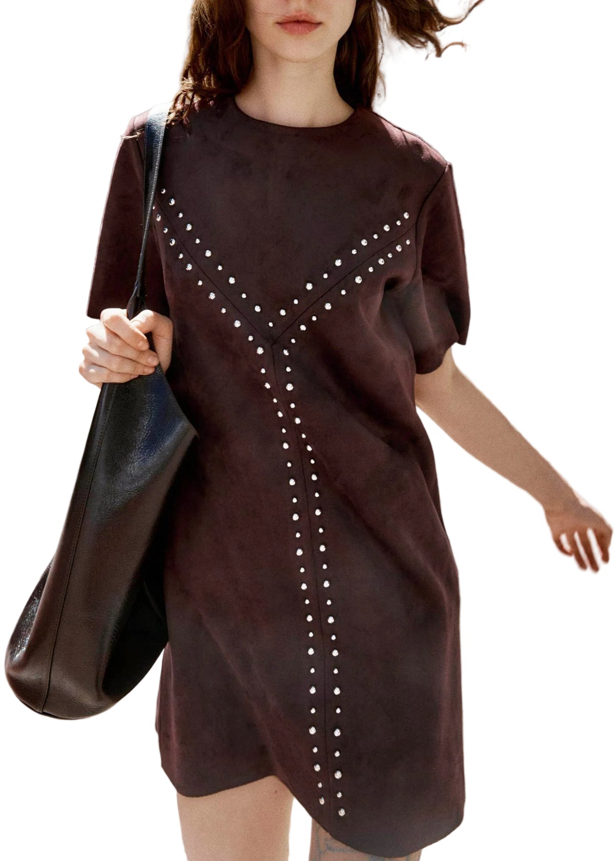 Robe droite à manches courtes avec rivets pour femme 0