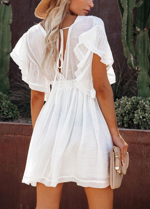 Robe droite femme style bohème à volants et cordon de serrage 1