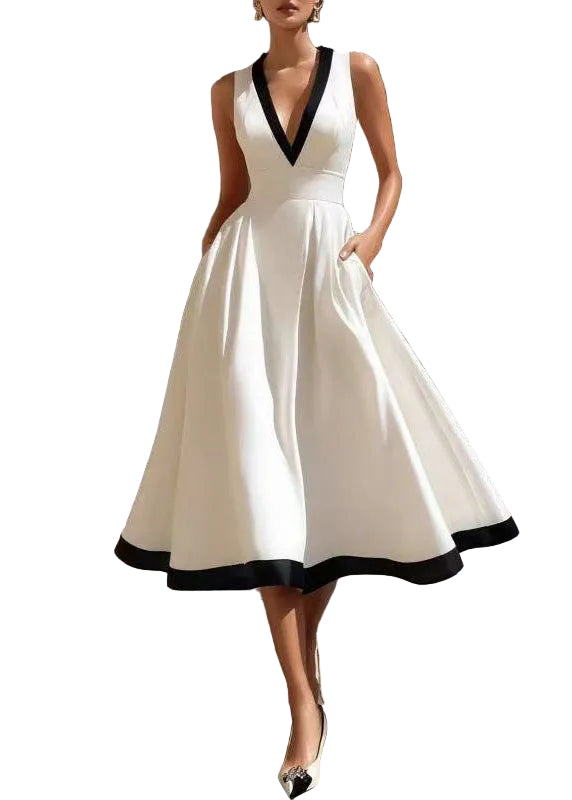 Robe droite sans manches col en V avec ourlet large pour femme 0