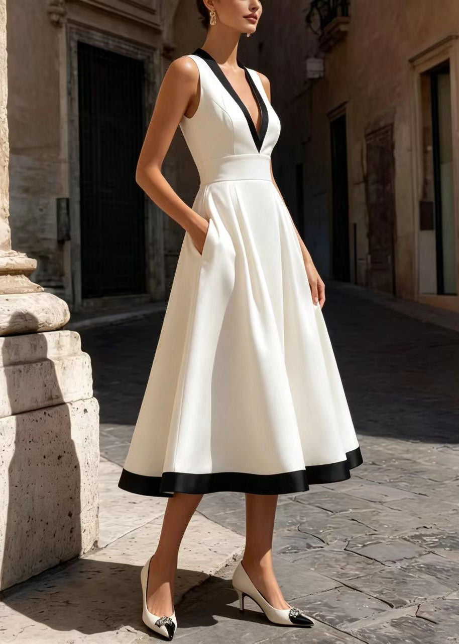 Robe droite sans manches col en V avec ourlet large pour femme 1