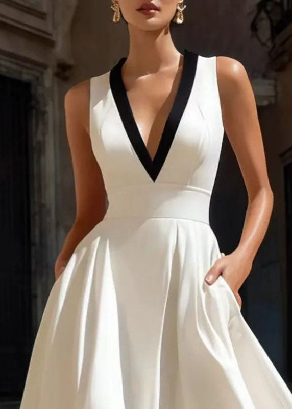 Robe droite sans manches col en V avec ourlet large pour femme 3