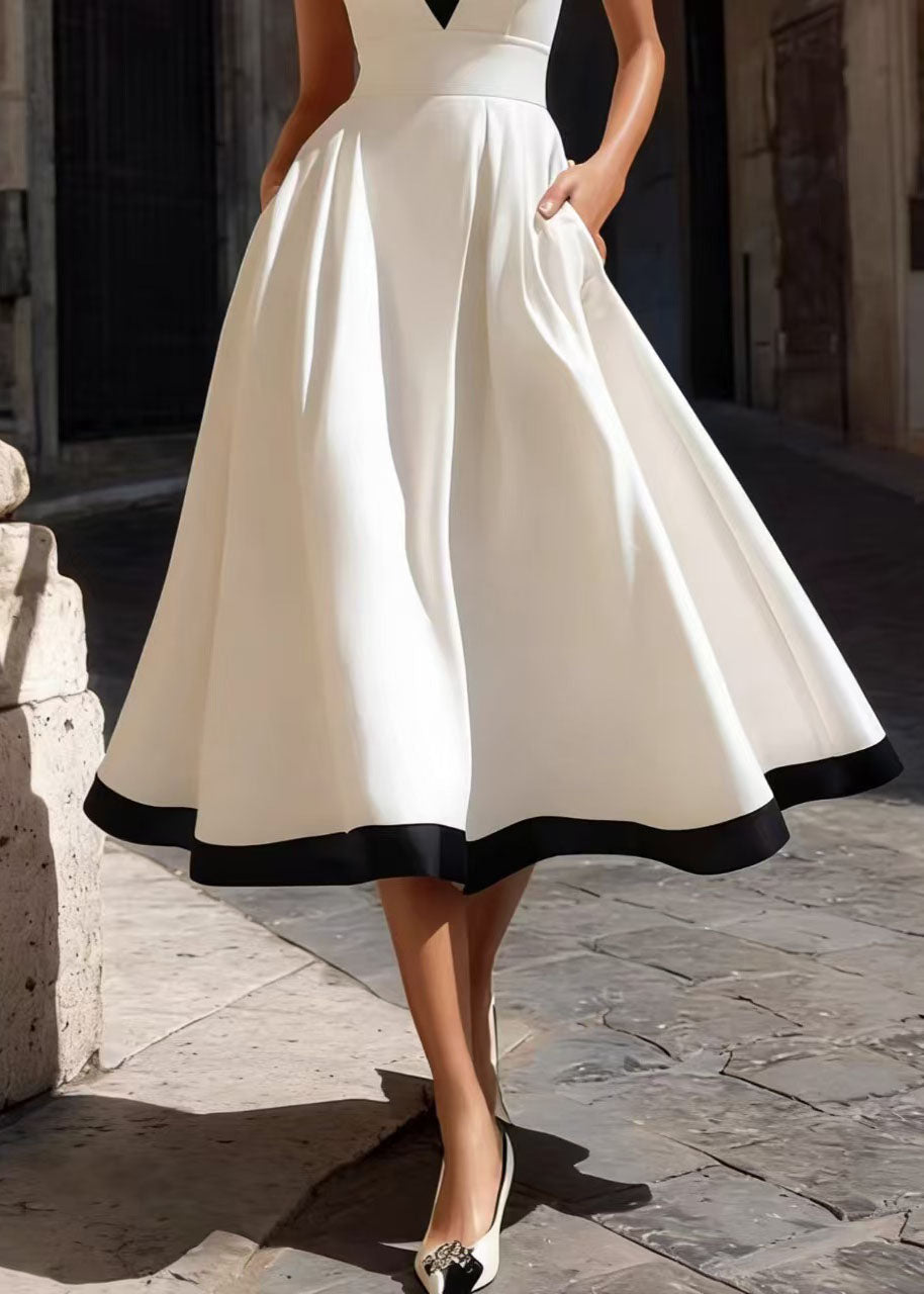 Robe droite sans manches col en V avec ourlet large pour femme 4