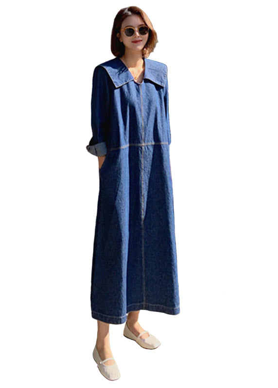 Robe en Denim pour Femme à Col Peter Pan avec Poches 0