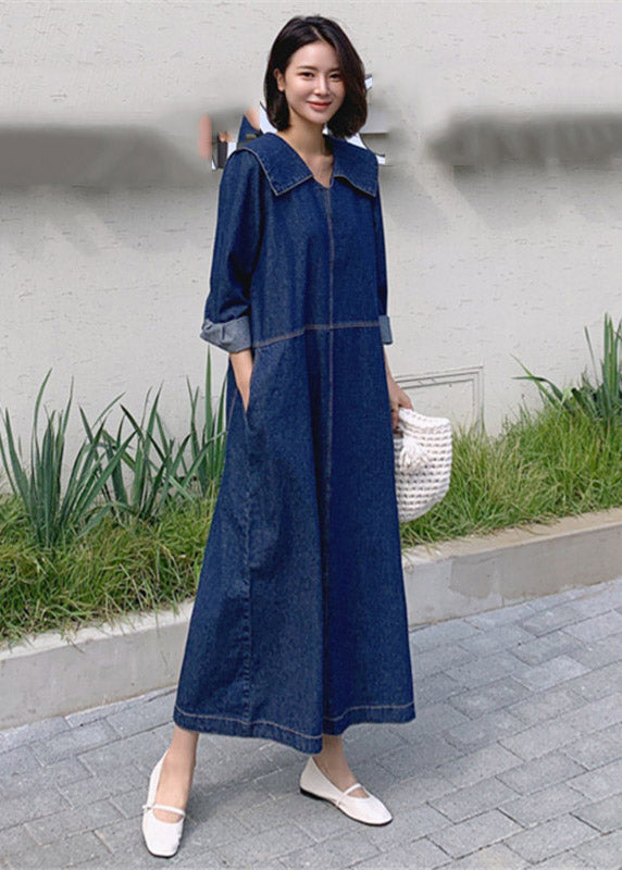 Robe en Denim pour Femme à Col Peter Pan avec Poches 1