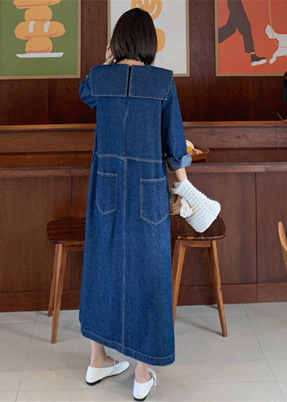 Robe en Denim pour Femme à Col Peter Pan avec Poches 4