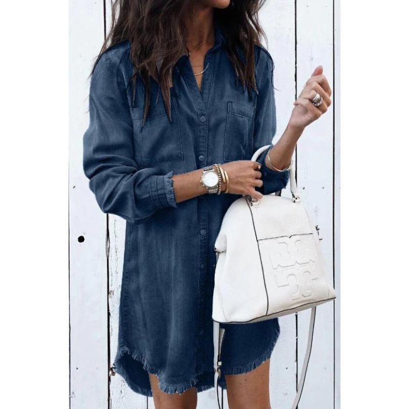 Robe en Jean Femme Classique Mi-Longue avec Poches 2