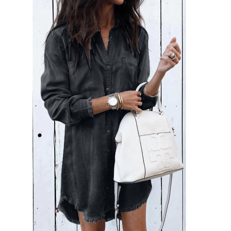 Robe en Jean Femme Classique Mi-Longue avec Poches 4