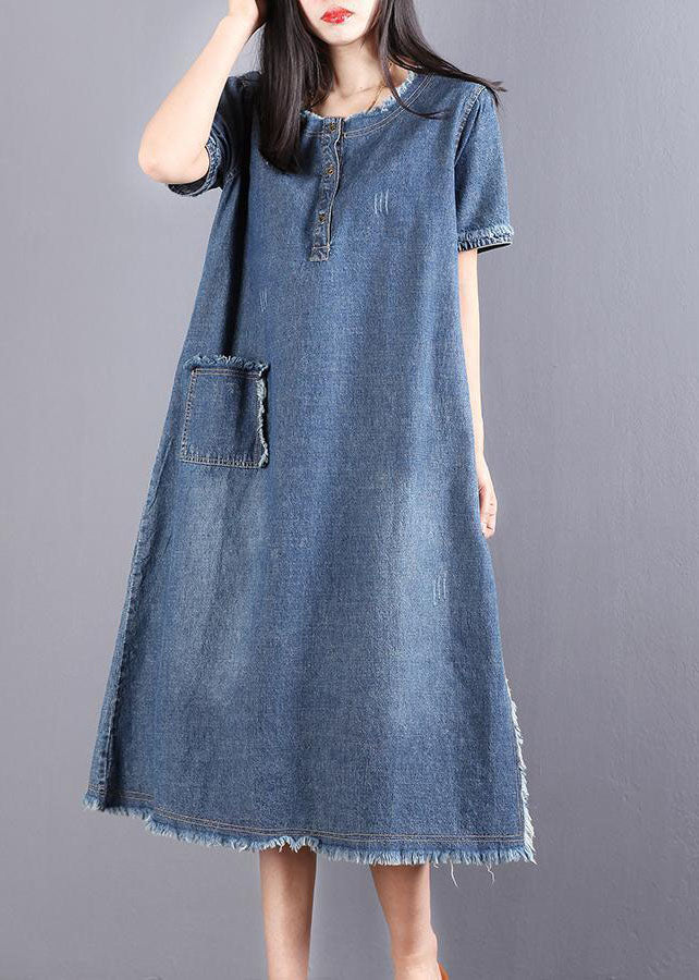 Robe en Jean à Manches Courtes pour Femme avec Poches et Boutons 3