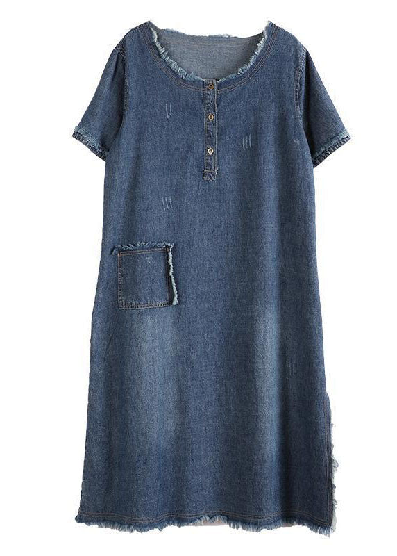 Robe en Jean à Manches Courtes pour Femme avec Poches et Boutons 4