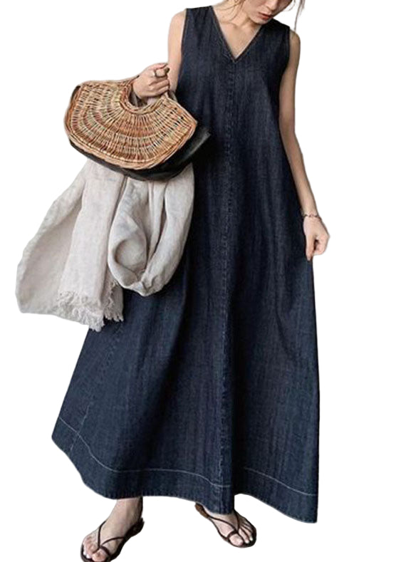 Robe en Jean sans Manches à Col V pour Femme 0