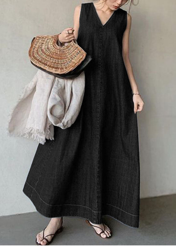 Robe en Jean sans Manches à Col V pour Femme 1