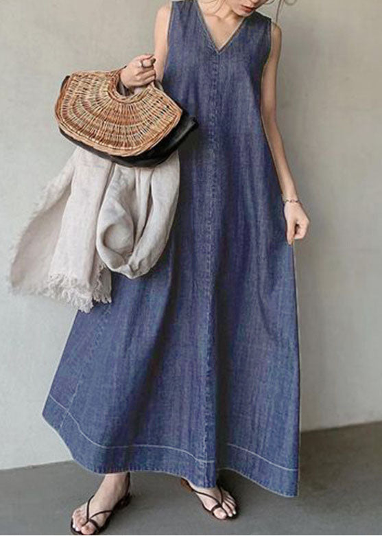 Robe en Jean sans Manches à Col V pour Femme 2