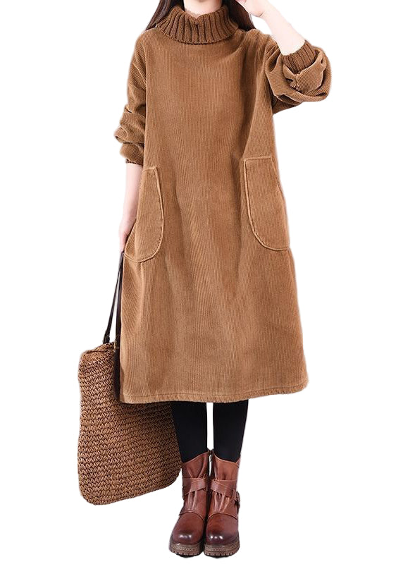 Robe en Velours Côtelé à Col Montant pour Femme 0