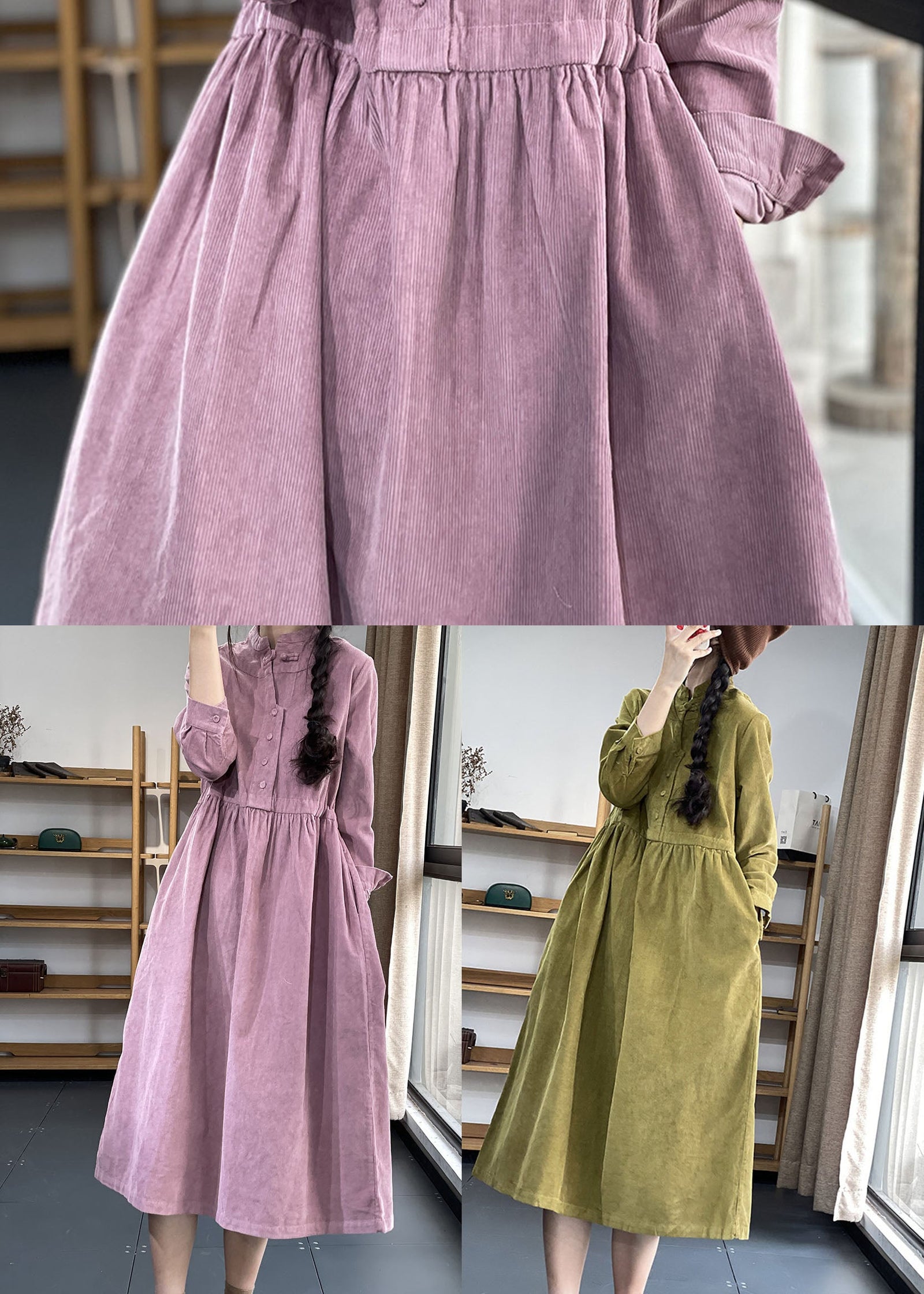 Robe en Velours Côtelé à Col Montant pour Femme 4